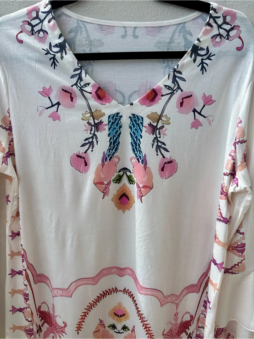 Women's dress with Cream with Pink Floral Print - Picture 5 of 7